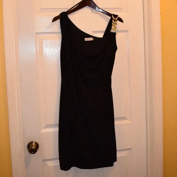 black and gold calvin klein dress Calvin Klein Women's Velvet Draped Wrap Dress (2, Black/Gold)